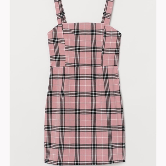 pink plaid dress h&m Pink and black plaid mini dress with white shirt
